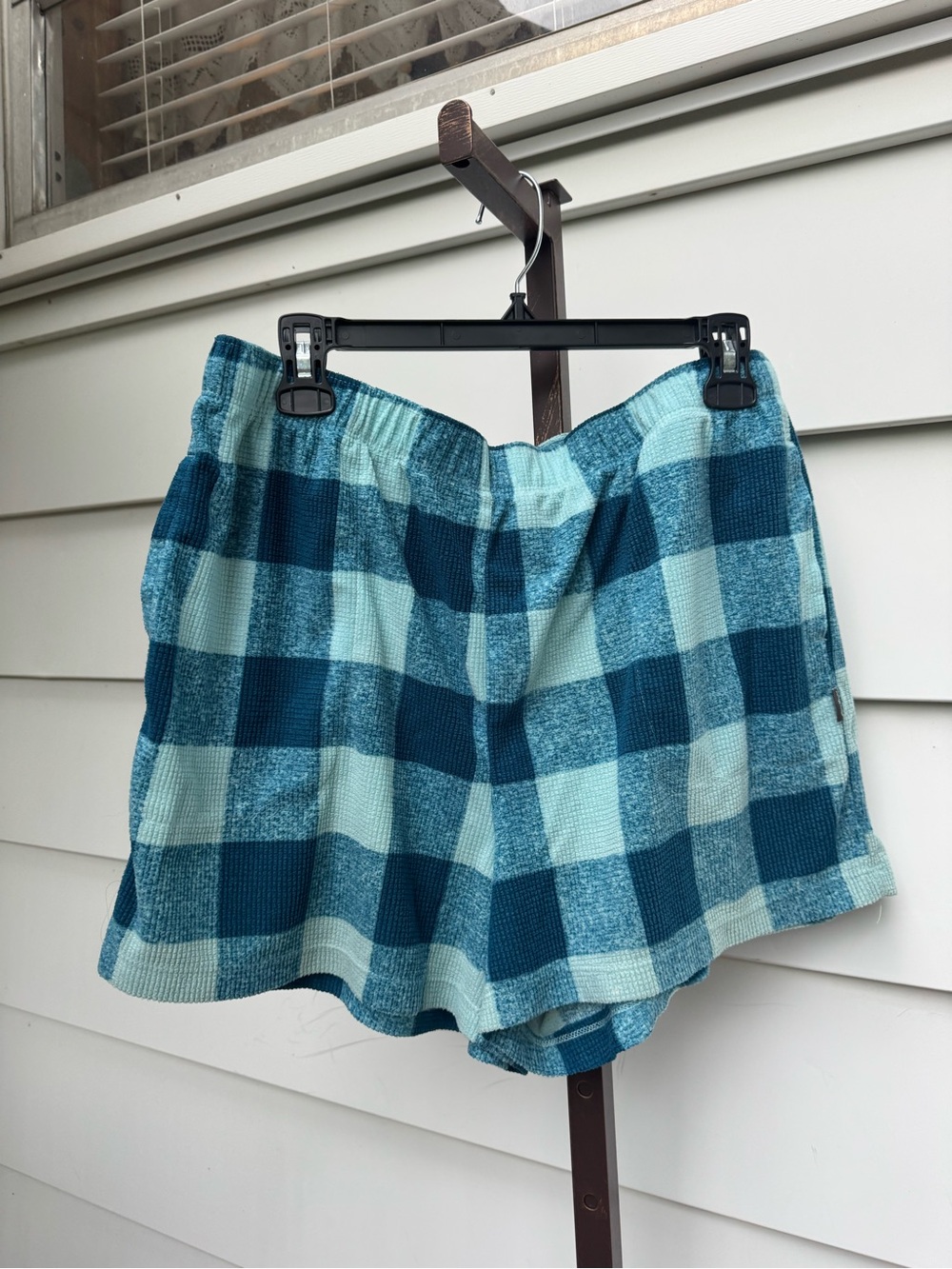 EDDIE BAUER teal plaid flannel pajama shorts size XL soft comfy